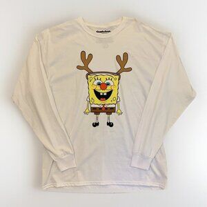 Nickelodeon Women's T-Shirt Plus Size 1X White SpongeBob Red Nose Reindeer NWOT